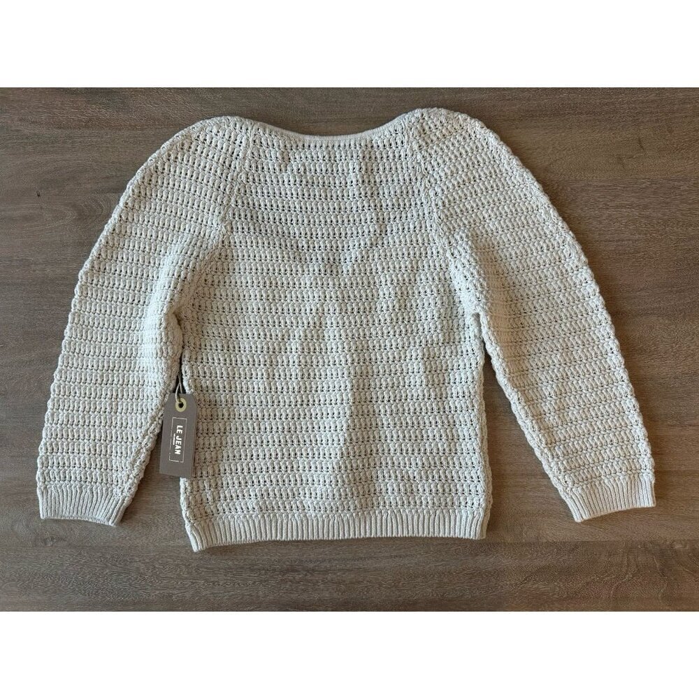 Le Jean NWT Linen Crochet Top in Sand Size 4 Half Sleeve Sweetheart Neckline - Picture 11 of 11